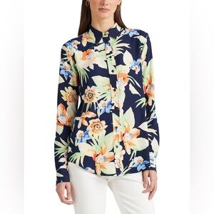 Ralph Lauren Floral Crepe Shirt Navy Muti .Size Small.